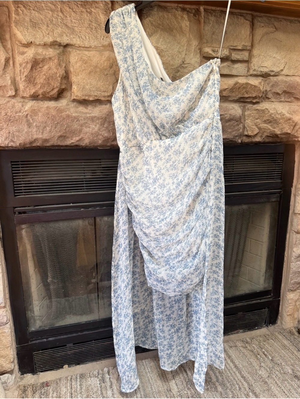 Sleeveless Blue Floral Draped Maxi Dress